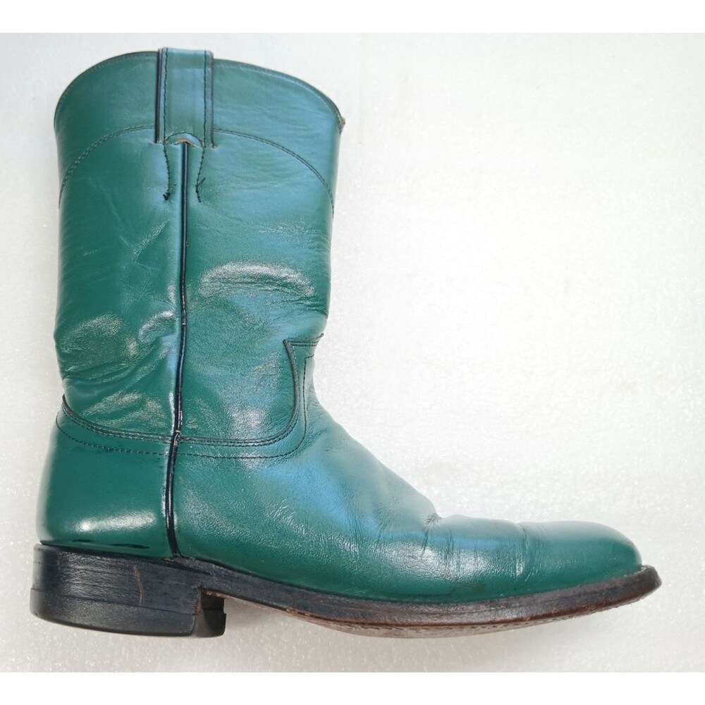 Justin Women's Green Leather Cowboy Boots – Size 4.5 – Made in USA